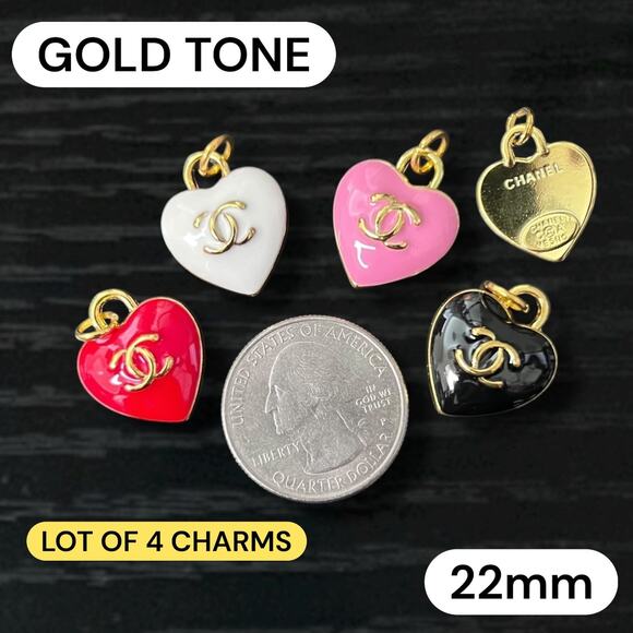 Lot Of 4 CC Heart Zipper Pull Button Charms 22mm - Picture 1 of 2